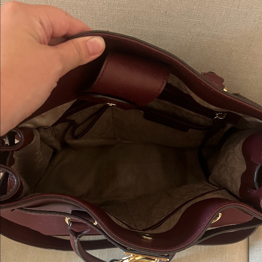 Michael Kors Burgundy Leather Satchel with Gold Hardware - Picture 3 of 3